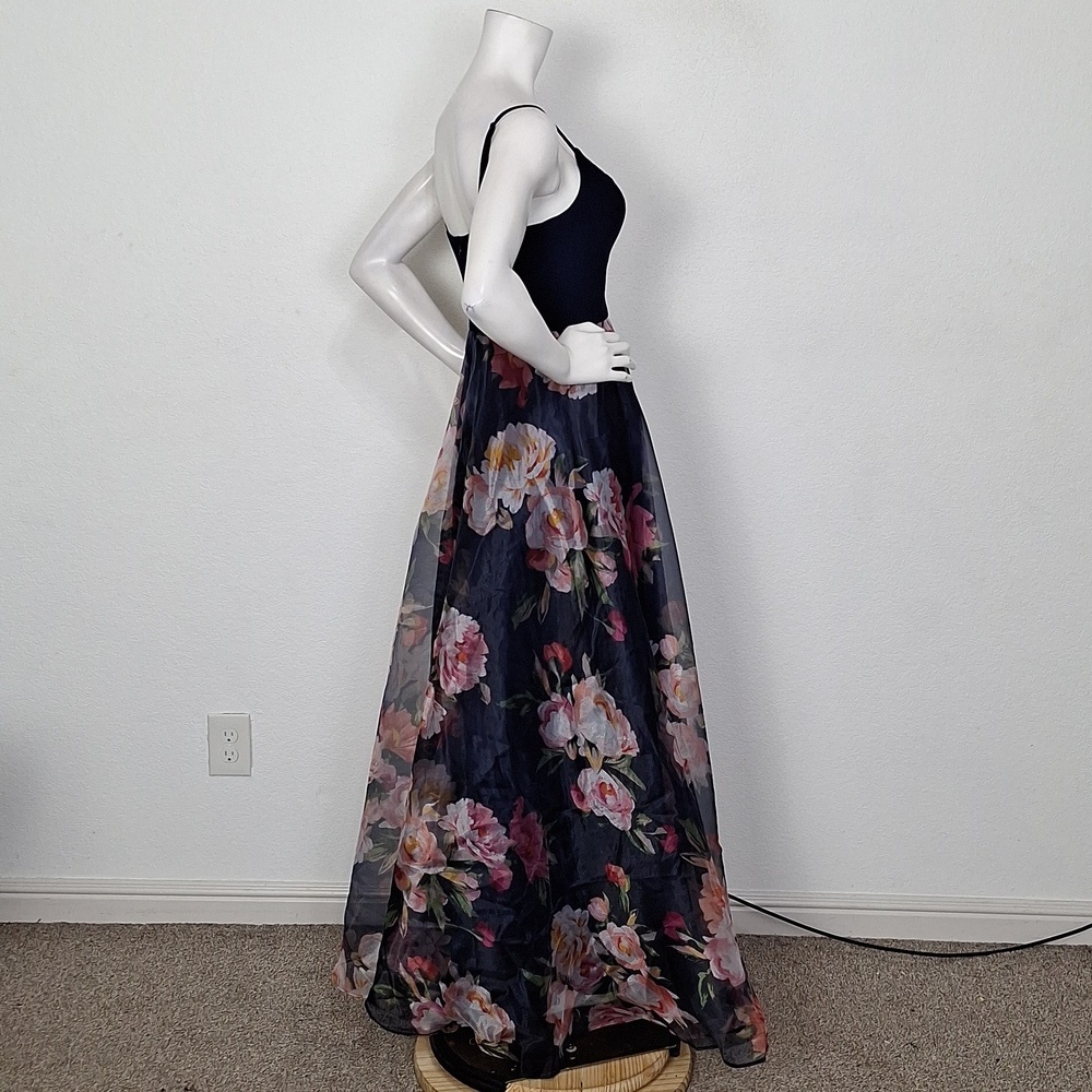 Eliza J Floral Romantic Whimsigoth Sleeveless V-Neck Ball Maxi Gown Dress Size 4 - Picture 4 of 13